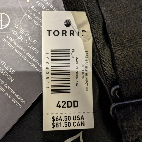 Torrid Sports Bra Wire-Free Hi-Impact Zip-Front , 42DD New - Picture 9 of 11